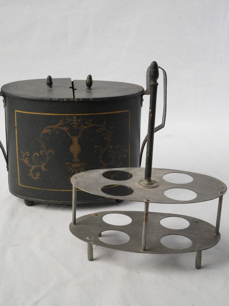 Antique refined tinplate egg caddy  