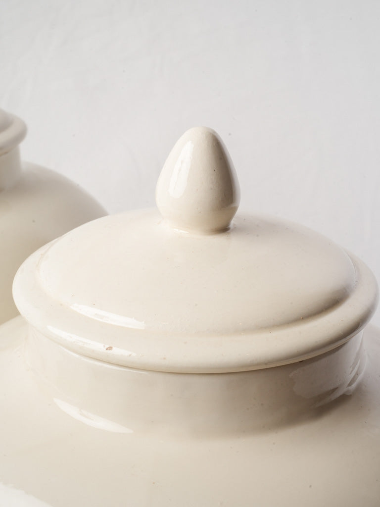 Pair of Early 20th-Century Italian White Glazed Jars w/ Blue Monogram - 13½"