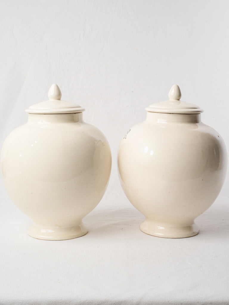Pair of Early 20th-Century Italian White Glazed Jars w/ Blue Monogram - 13½"