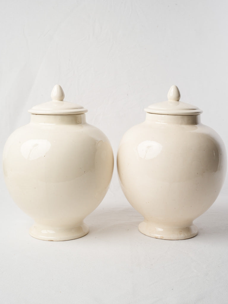 Pair of Early 20th-Century Italian White Glazed Jars w/ Blue Monogram - 13½"