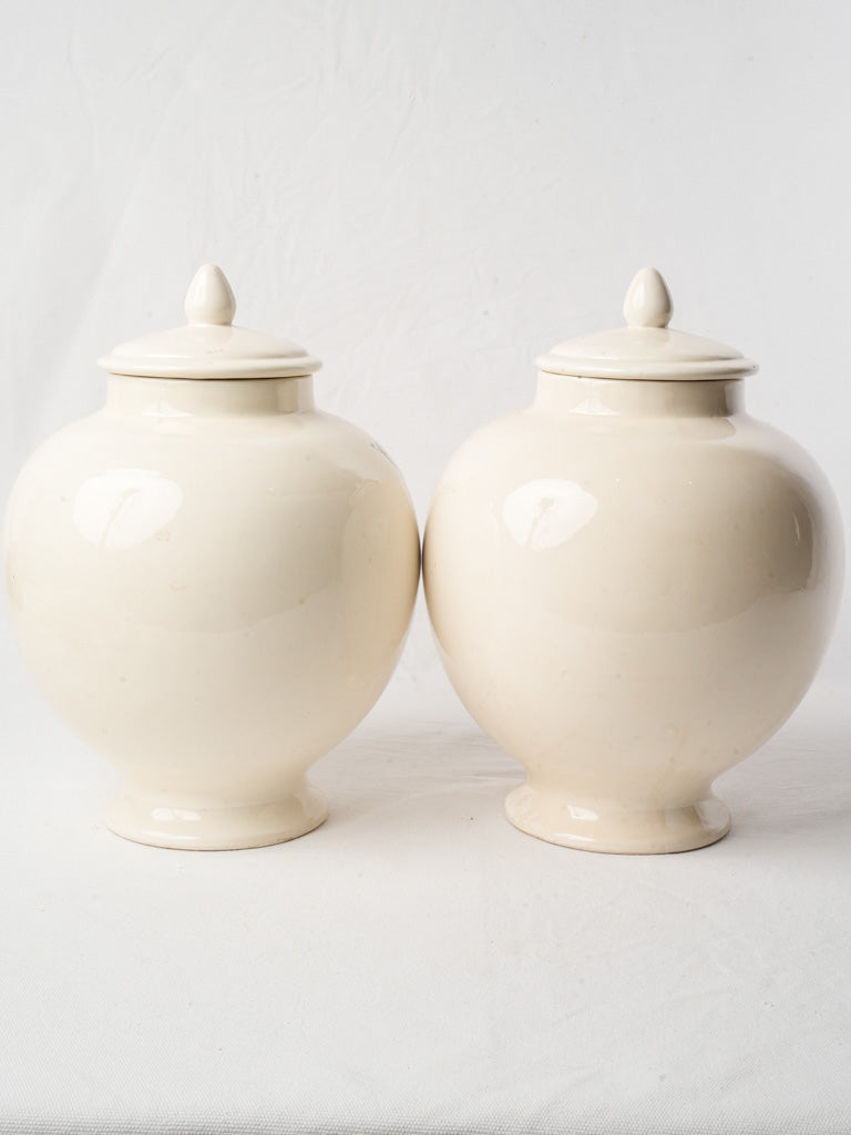 Pair of Early 20th-Century Italian White Glazed Jars w/ Blue Monogram - 13½"