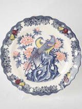 Large round vintage platter w/ birds - blue and pink 16½"