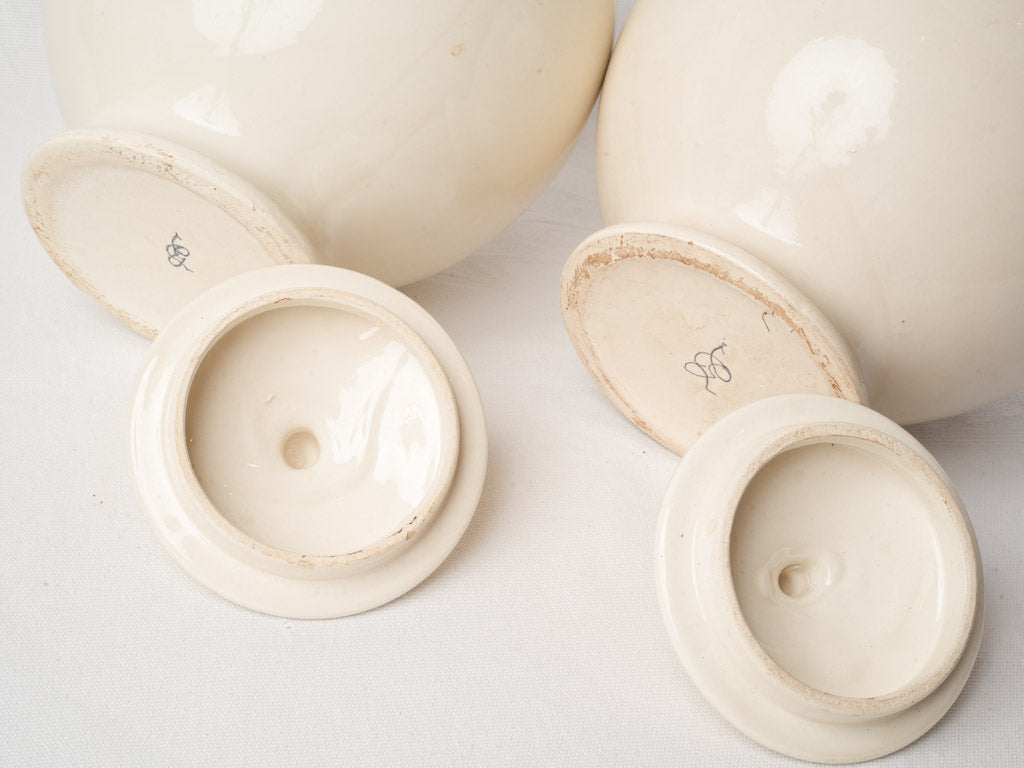 Pair of Early 20th-Century Italian White Glazed Jars w/ Blue Monogram - 13½"
