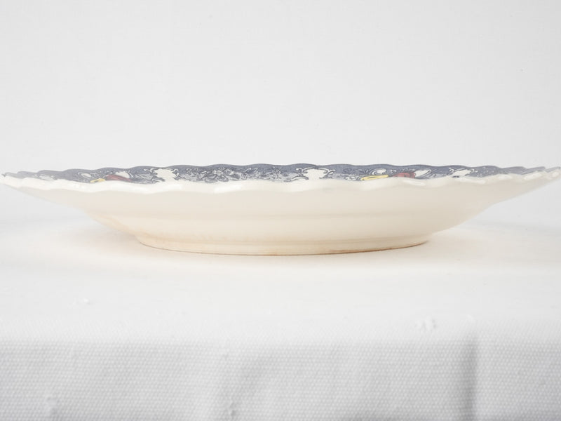 Large round vintage platter w/ birds - blue and pink 16½"