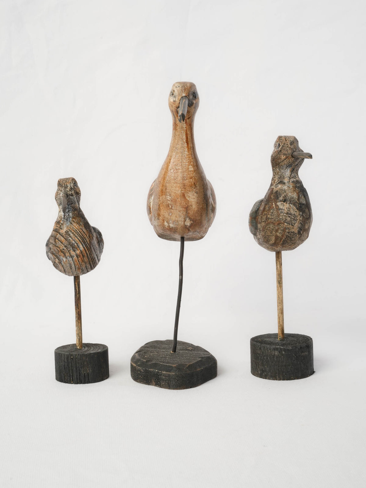 Set of Three Vintage Painted Wooden Shorebird Sculptures