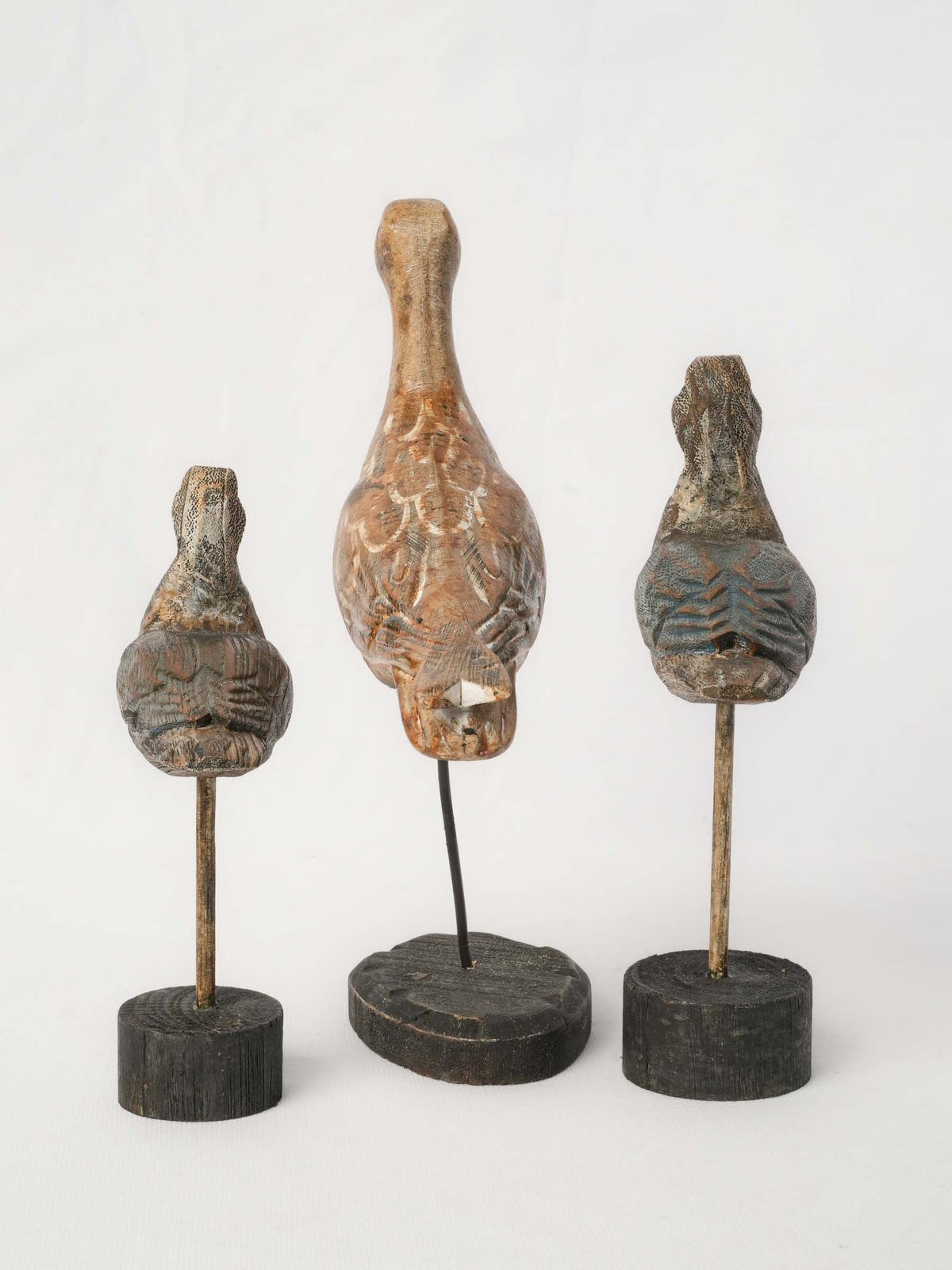 Set of Three Vintage Painted Wooden Shorebird Sculptures