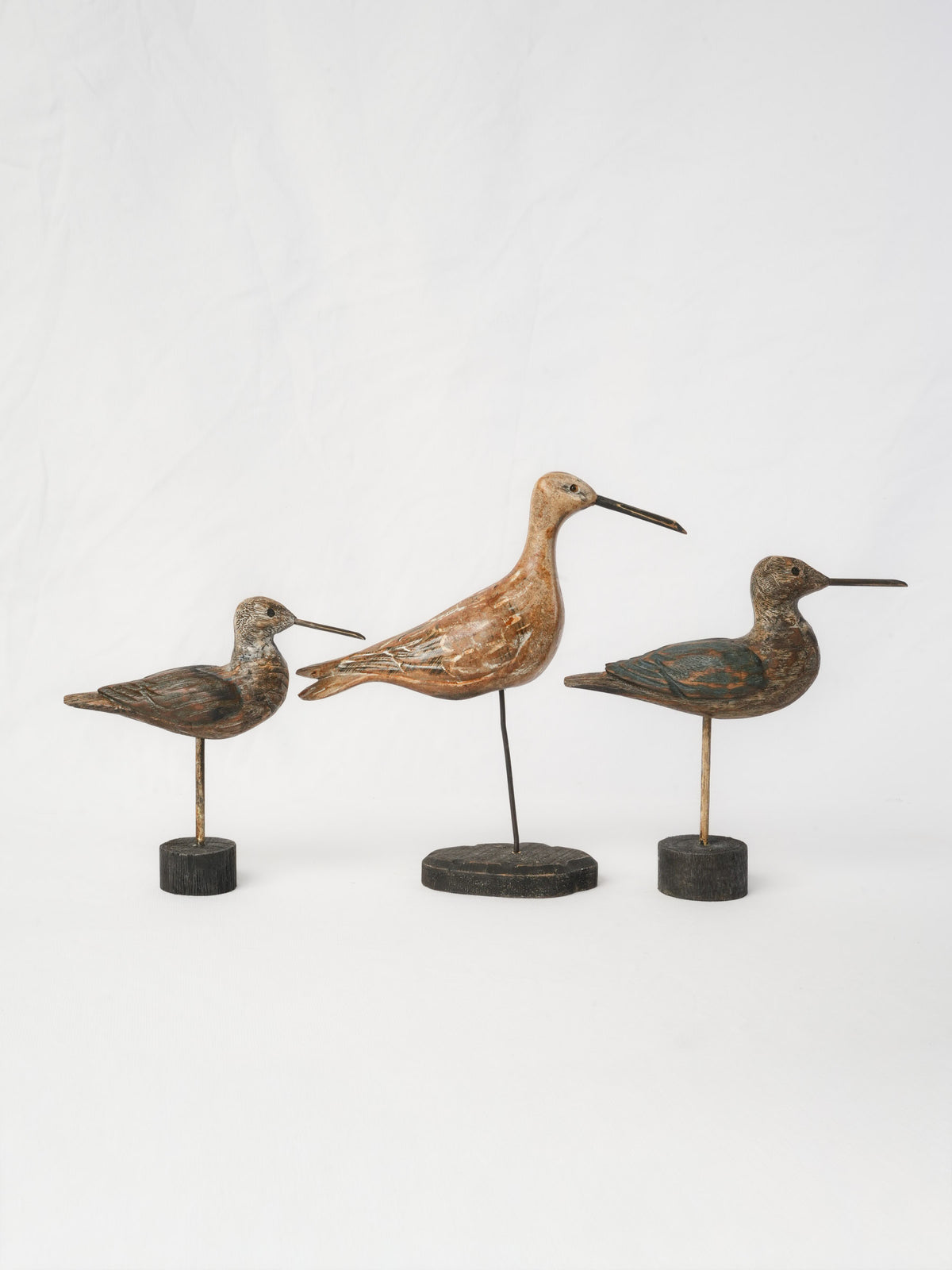 Set of Three Vintage Painted Wooden Shorebird Sculptures