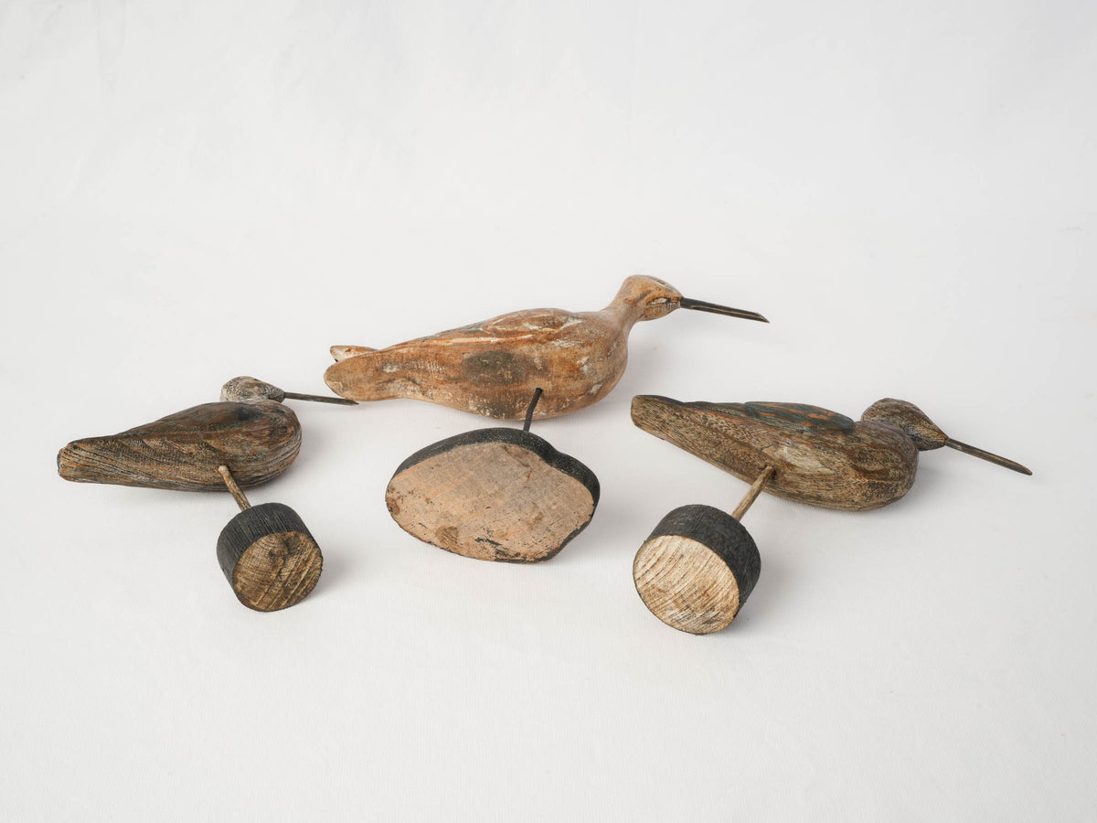 Set of Three Vintage Painted Wooden Shorebird Sculptures