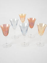 6 multicolor liqueur glasses - 1950s - 4"