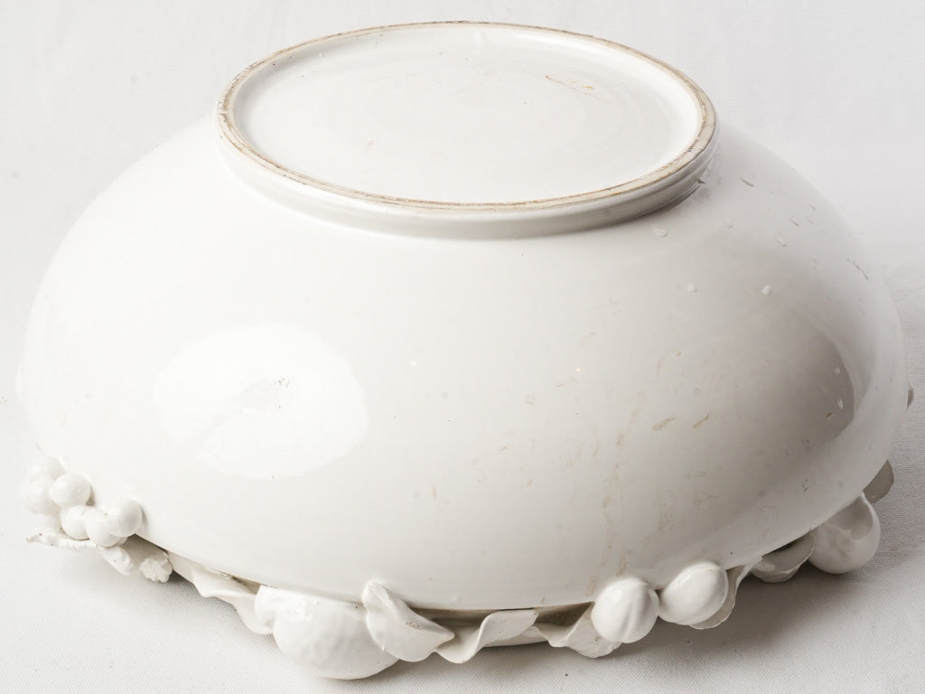 Large French White Faience Centerpiece Bowl w/ Fruit Decoration - 20"