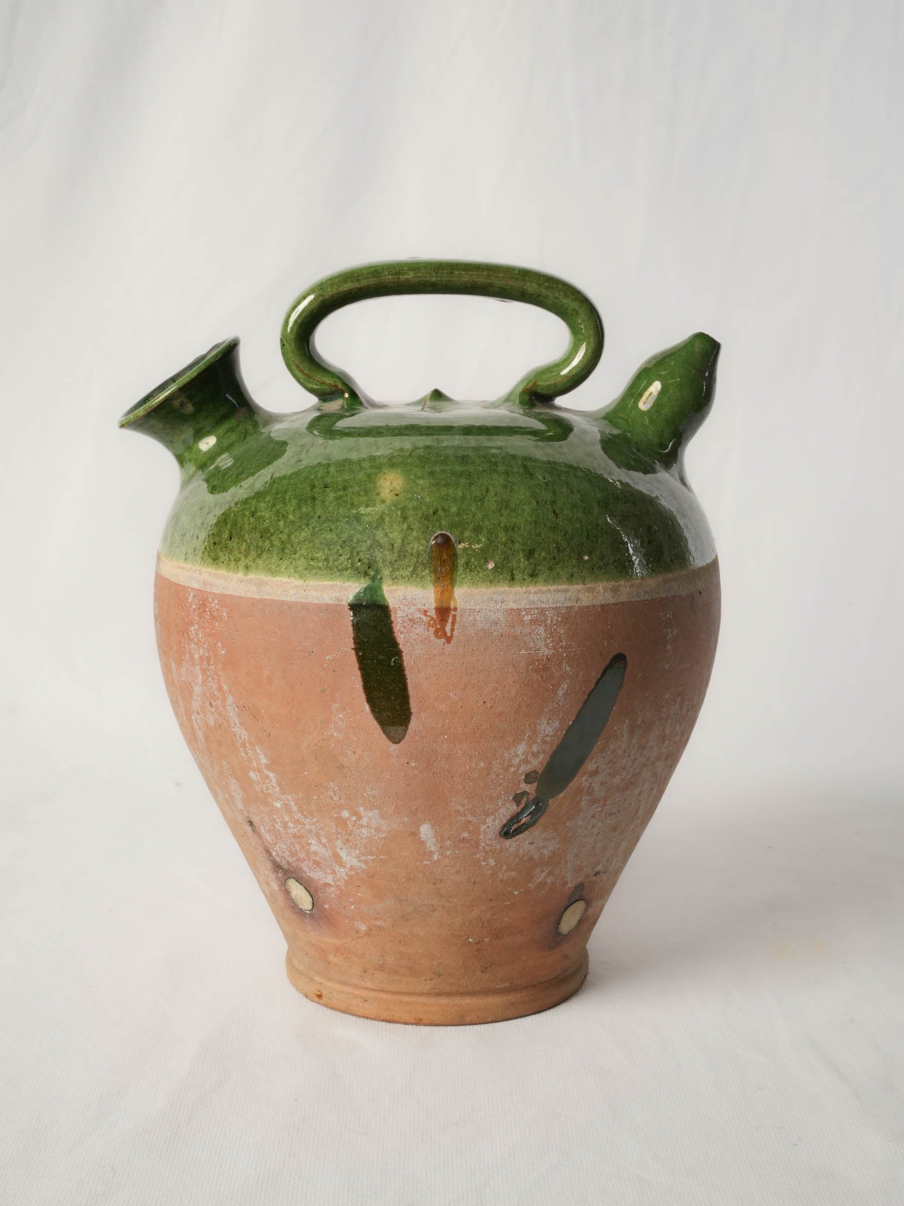 Late 19th century Languedoc kanti terracotta pitcher w/ green demi glaze - 11¾"