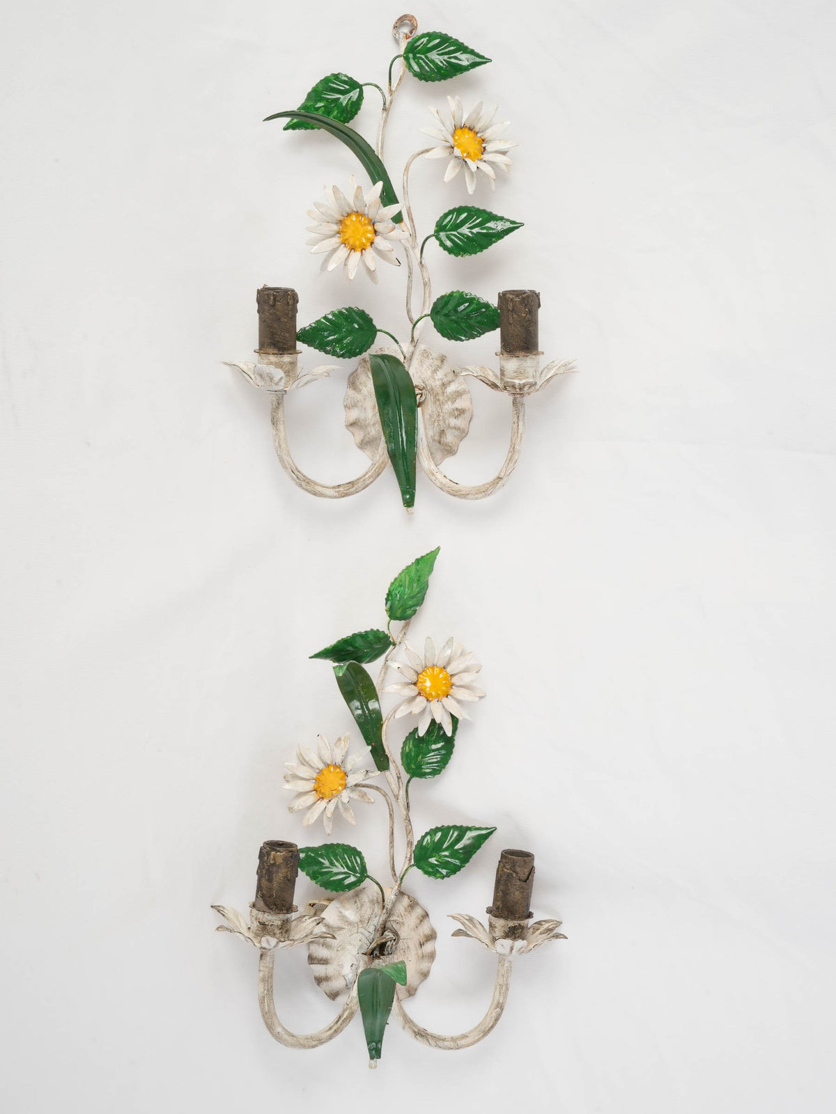 Pair of Cheerful  Painted Metal Daisy Sconces, 1960s -14¼"