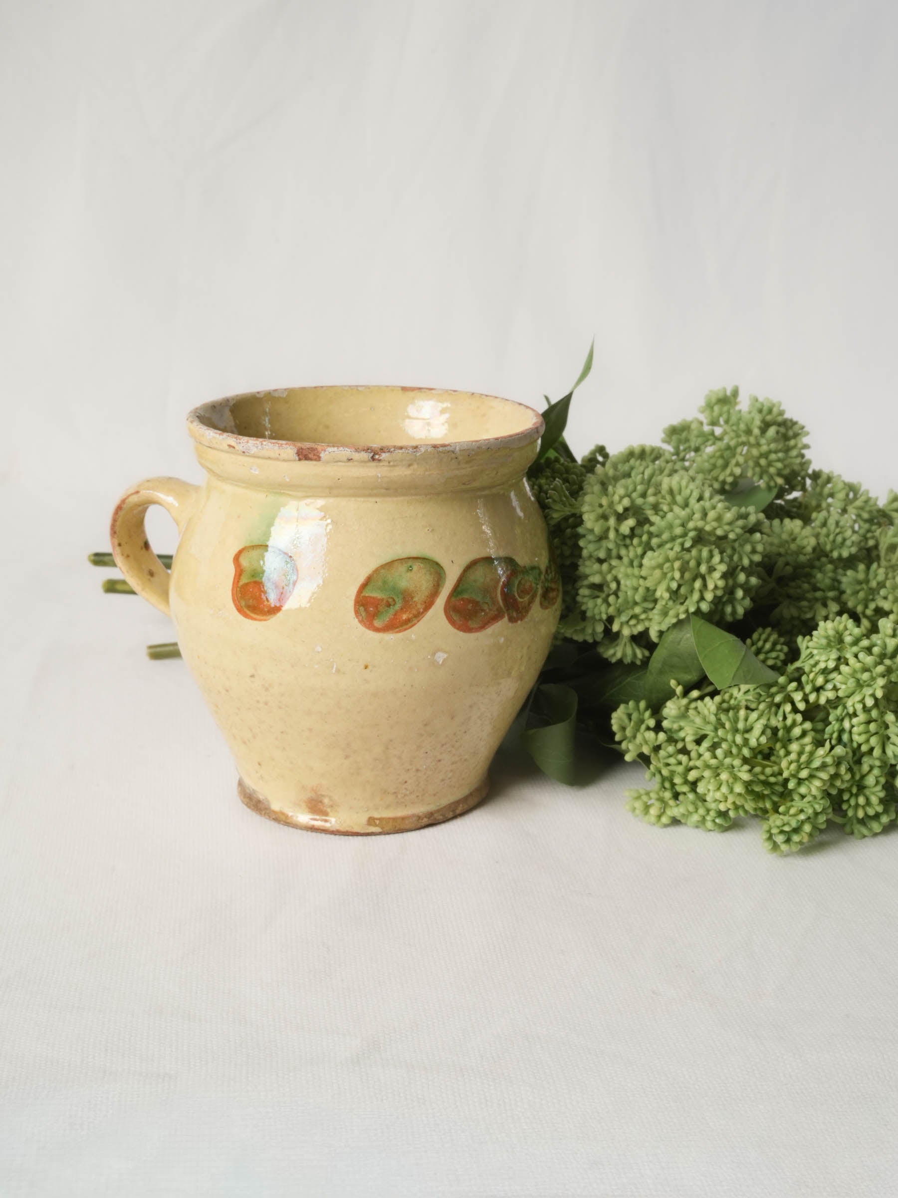 Antique Vallauris handled pot w/ yellow glaze - 5½"