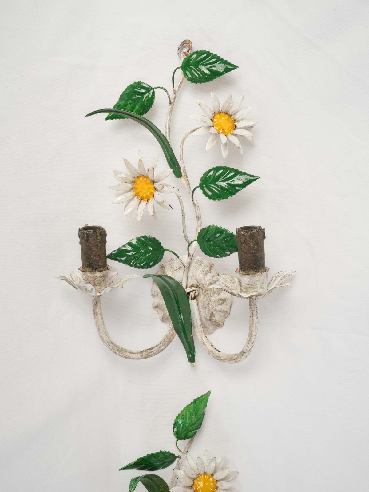 Pair of Cheerful  Painted Metal Daisy Sconces, 1960s -14¼"