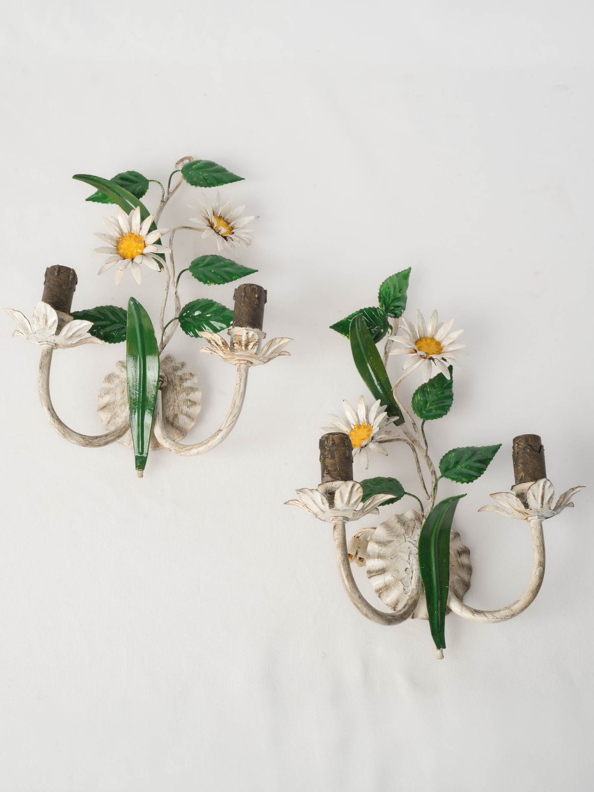 Pair of Cheerful  Painted Metal Daisy Sconces, 1960s -14¼"
