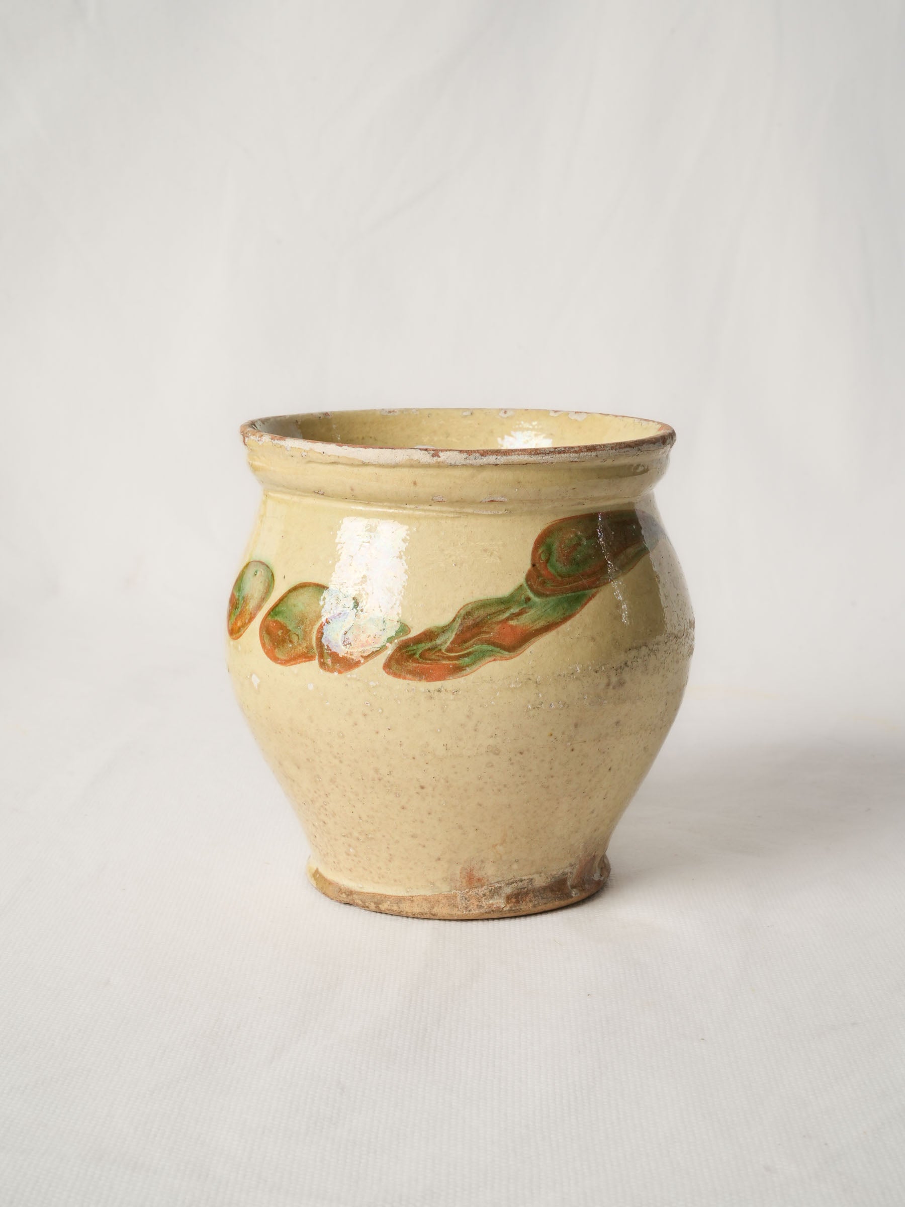Antique Vallauris handled pot w/ yellow glaze - 5½"