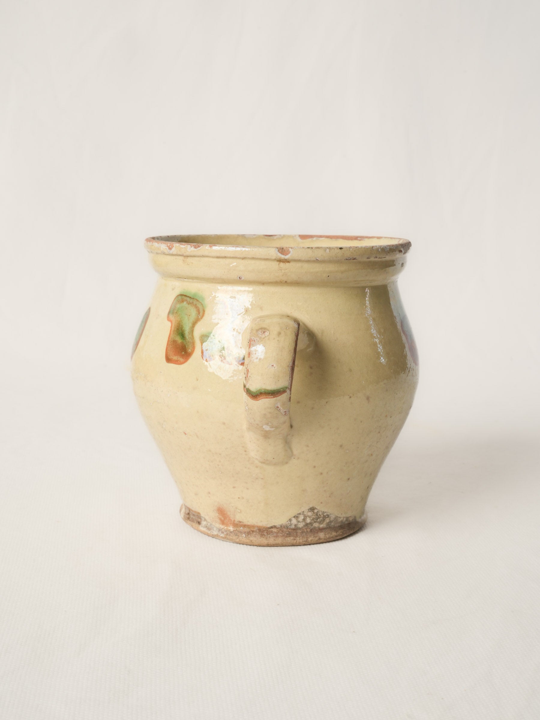 Antique Vallauris handled pot w/ yellow glaze - 5½"