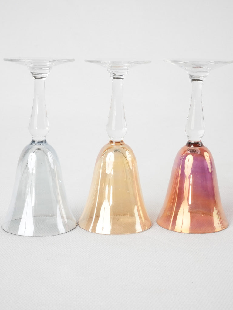6 multicolor liqueur glasses - 1950s - 4"