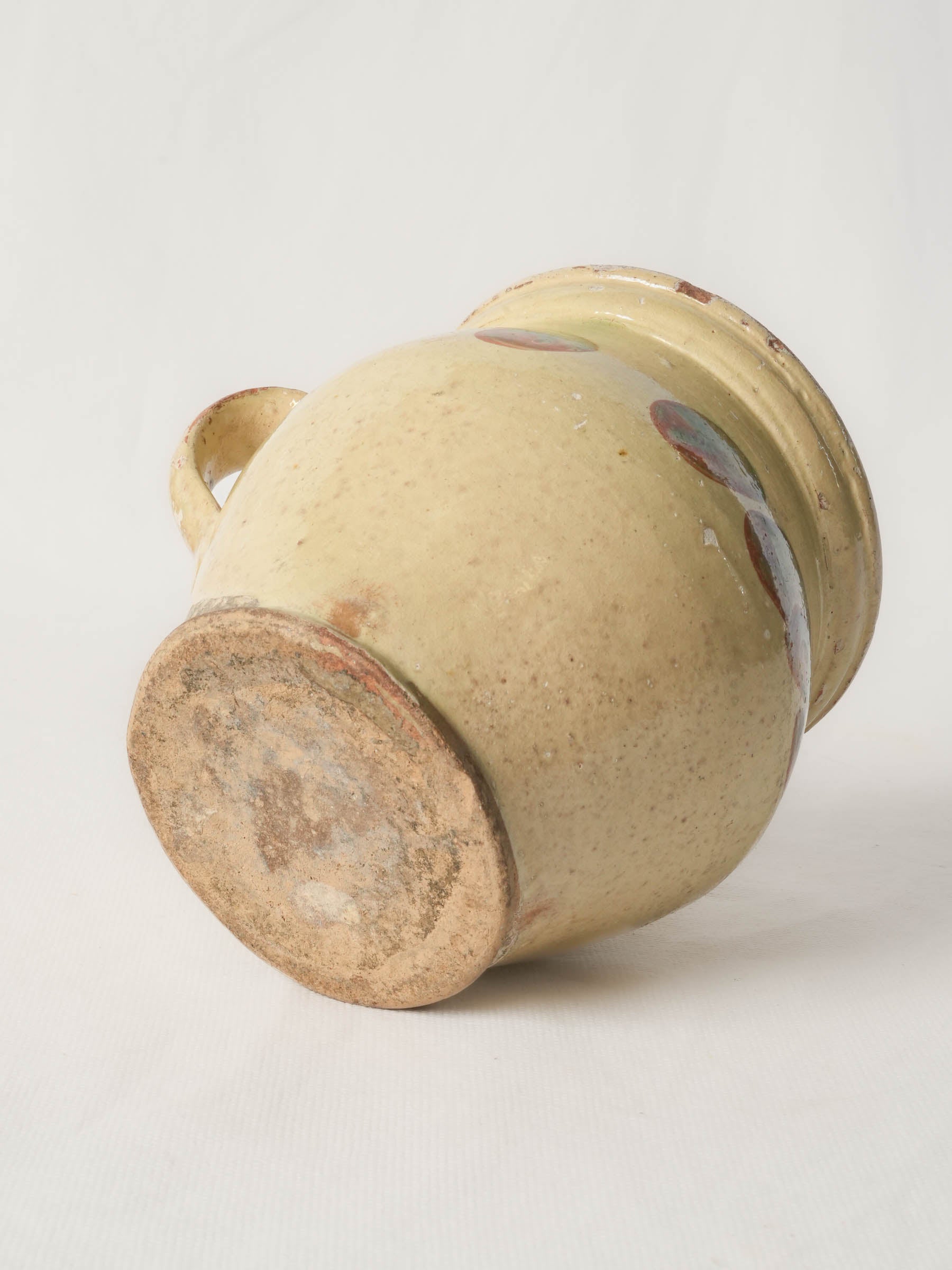 Antique Vallauris handled pot w/ yellow glaze - 5½"