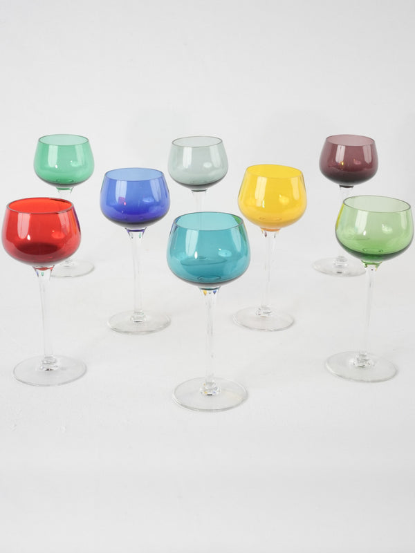 8 multicolor long stem white wine glasses 6¾"