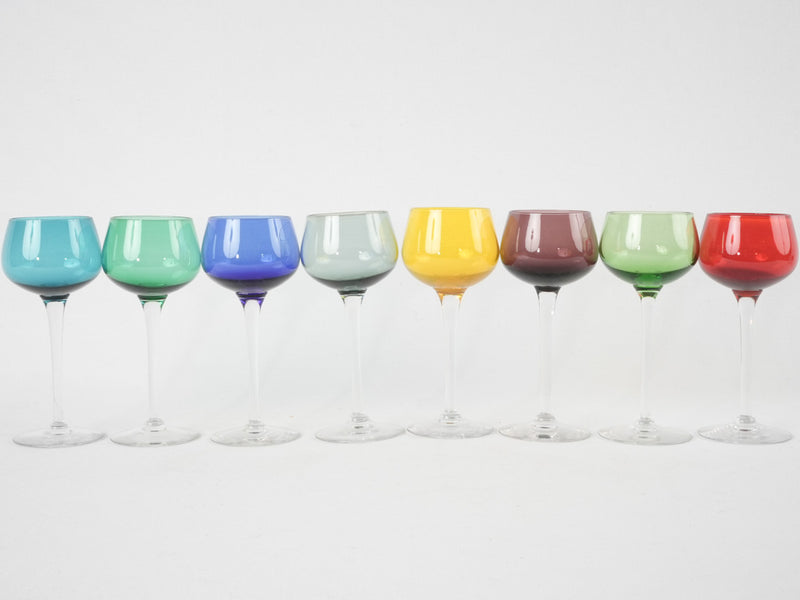 8 multicolor long stem white wine glasses 6¾"