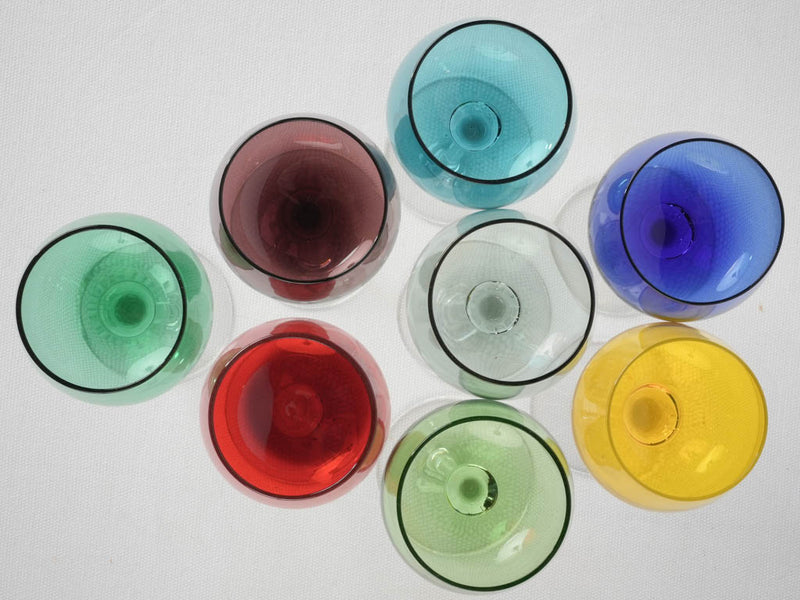 8 multicolor long stem white wine glasses 6¾"