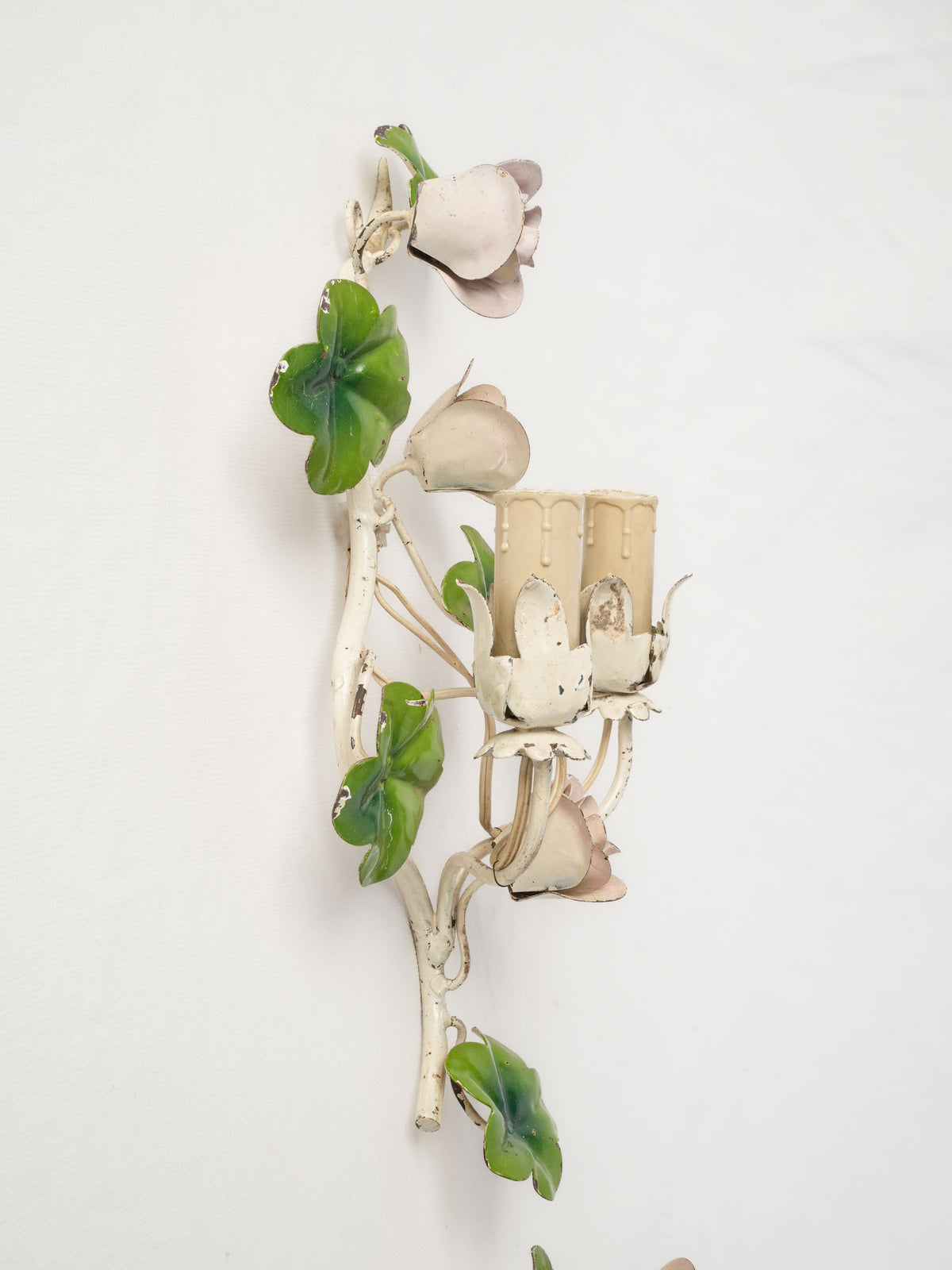 Pair of 1950s–60s Floral Toleware Wall Sconces - 15¼"