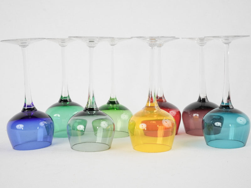 8 multicolor long stem white wine glasses 6¾"