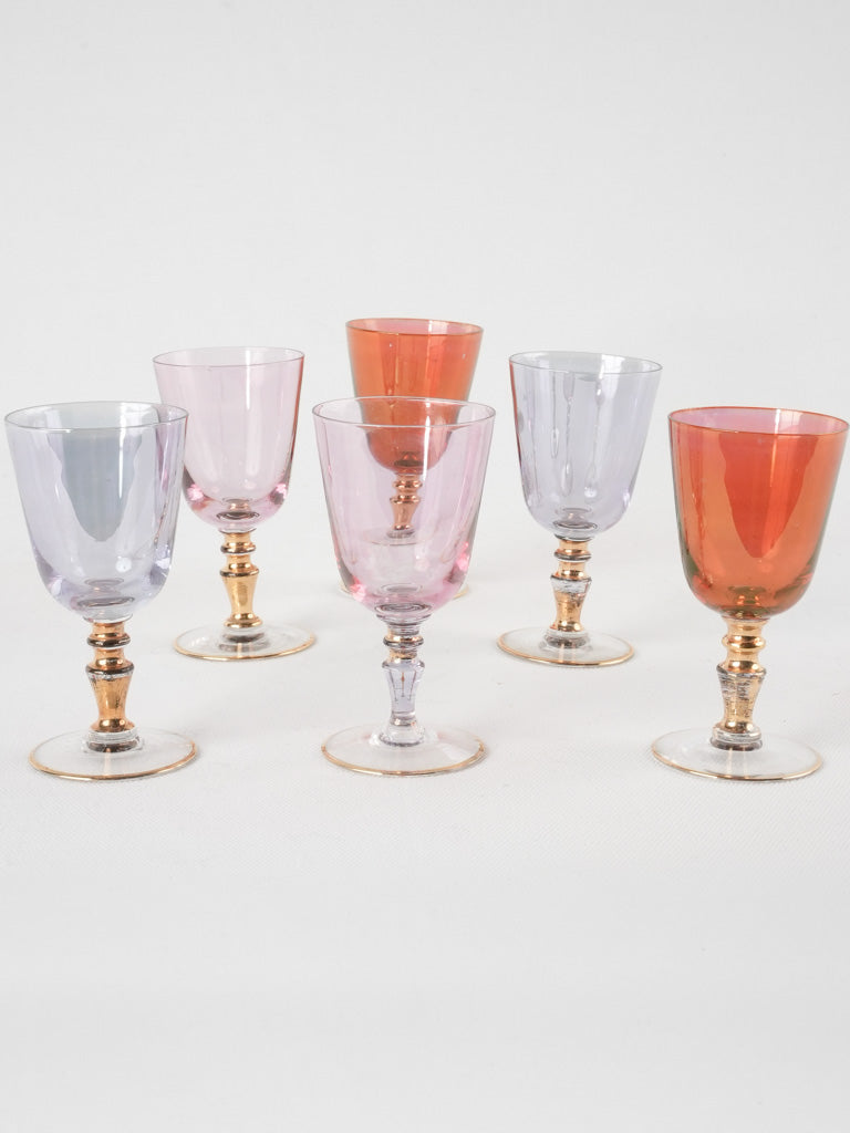 6 vintage multicolor aperitif glasses 4¼"