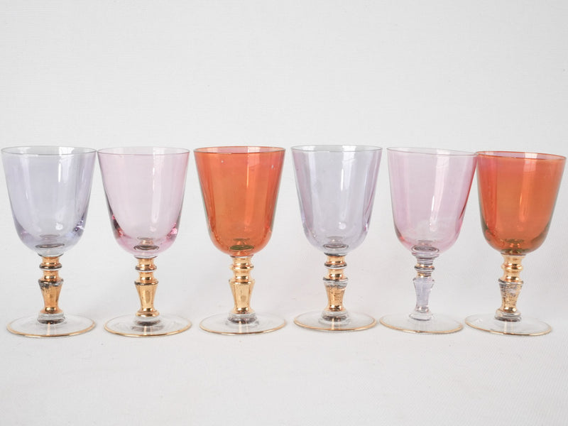 6 vintage multicolor aperitif glasses 4¼"