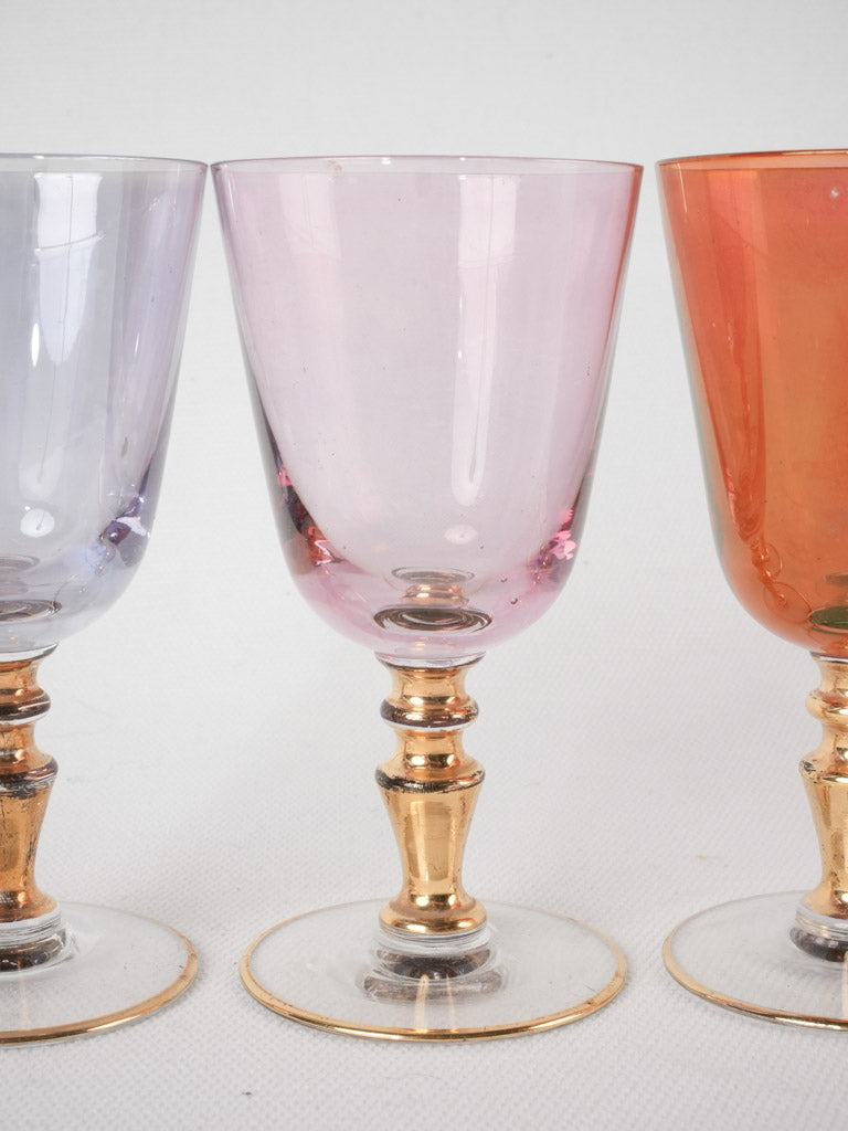 6 vintage multicolor aperitif glasses 4¼"