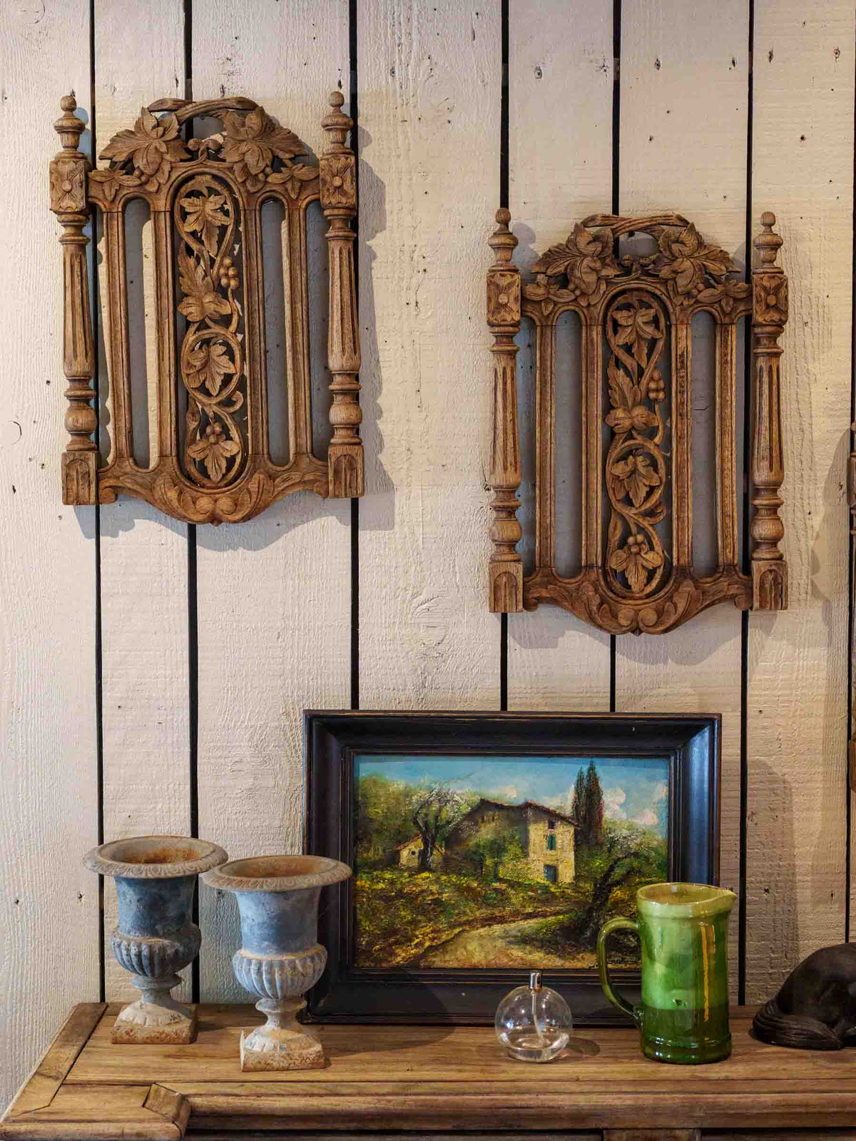Set of Four Early 20th-Century Carved Wooden Chair Backs Repurposed as Wall Decor -20" x 15¼"