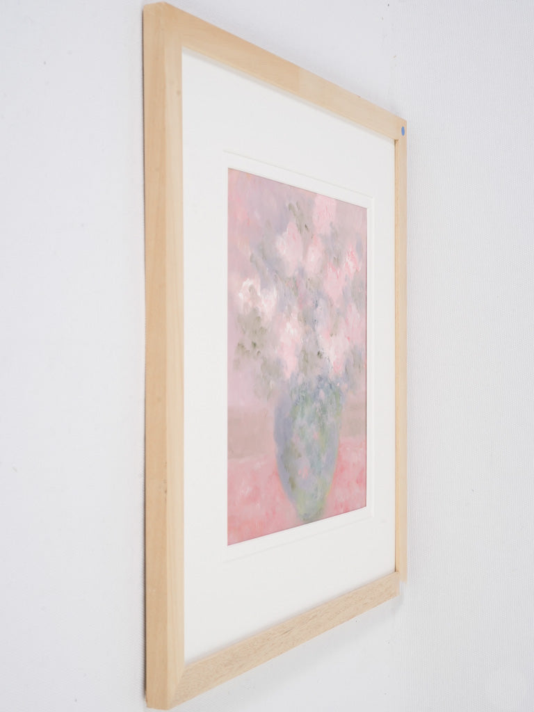 Contemporary floral painting by Karibou - “Fleurs roses” 16½" x 16½"