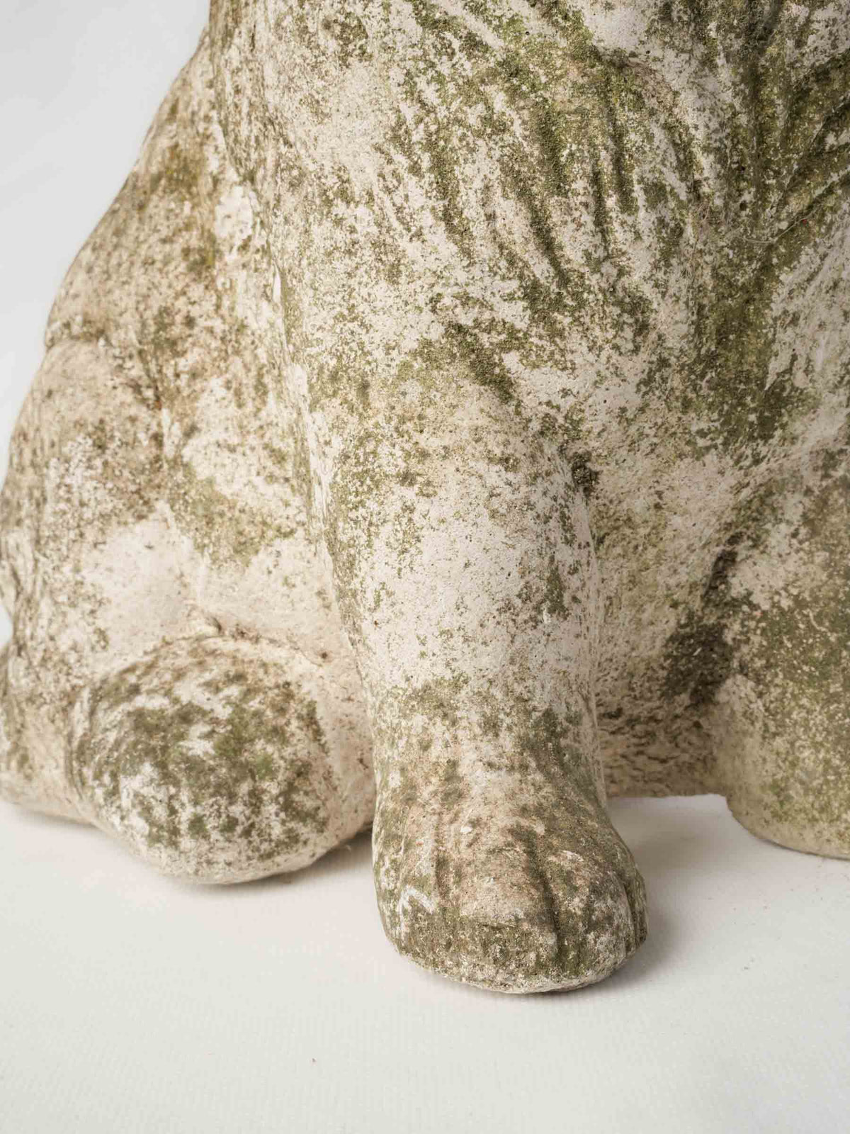Vintage Cast-Stone Seated Dog Garden Sculpture w/ Mossy Patina - 14½"