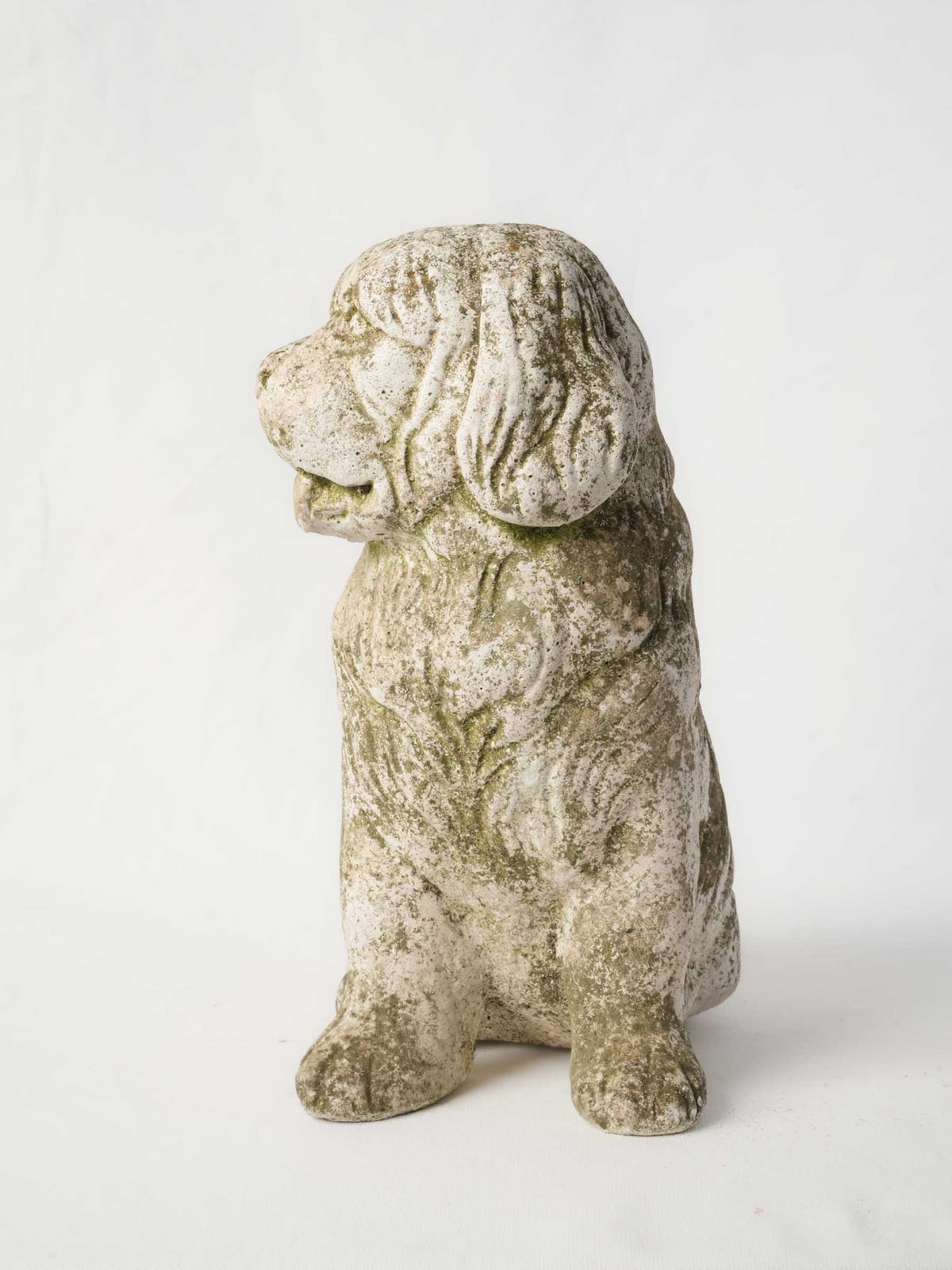 Vintage Cast-Stone Seated Dog Garden Sculpture w/ Mossy Patina - 14½"