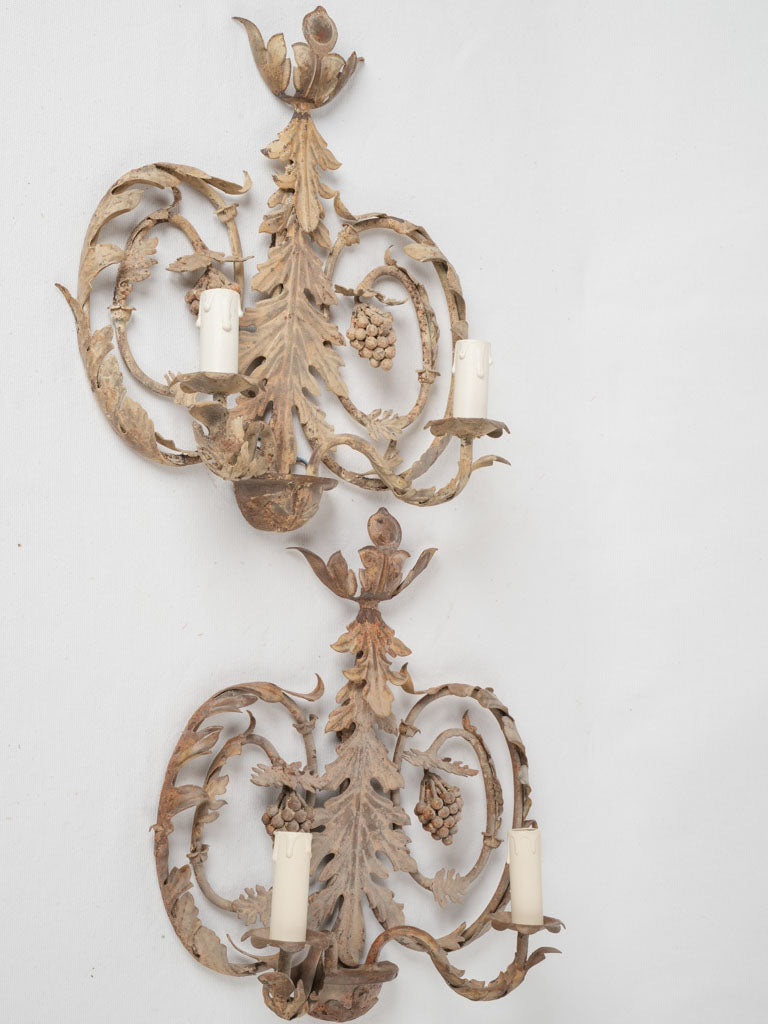 Aged metal vineyard wall lights