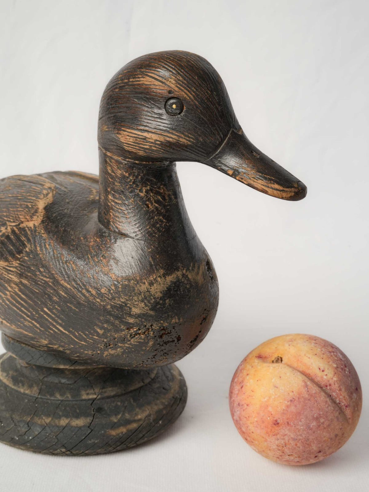 Mid-Century French Hand-Carved Wooden Duck Decoy on Base - 9½" x 13½"