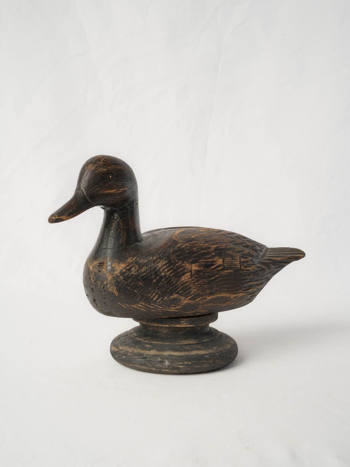 Mid-Century French Hand-Carved Wooden Duck Decoy on Base - 9½" x 13½"