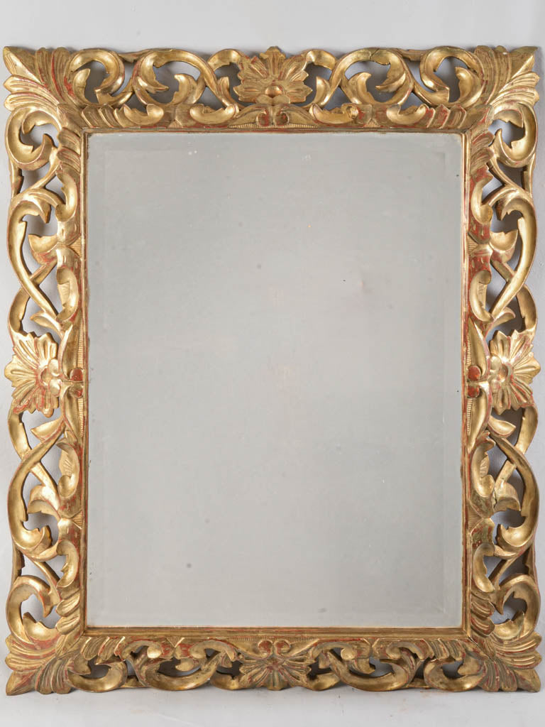 Large 19th-Century French Hand-Carved Gilded Mirror W/ Beveled Glass - 4"