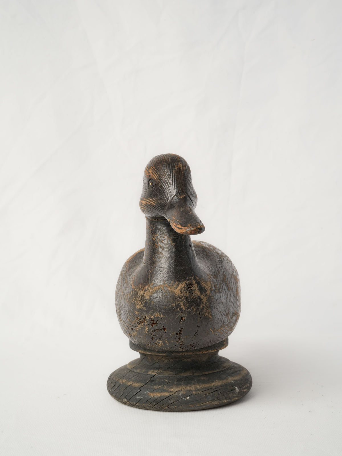 Mid-Century French Hand-Carved Wooden Duck Decoy on Base - 9½" x 13½"