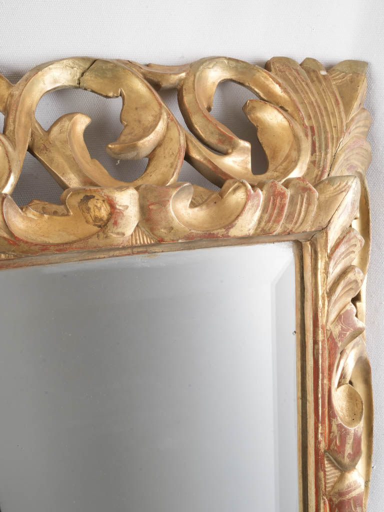 Large 19th-Century French Hand-Carved Gilded Mirror W/ Beveled Glass - 4"
