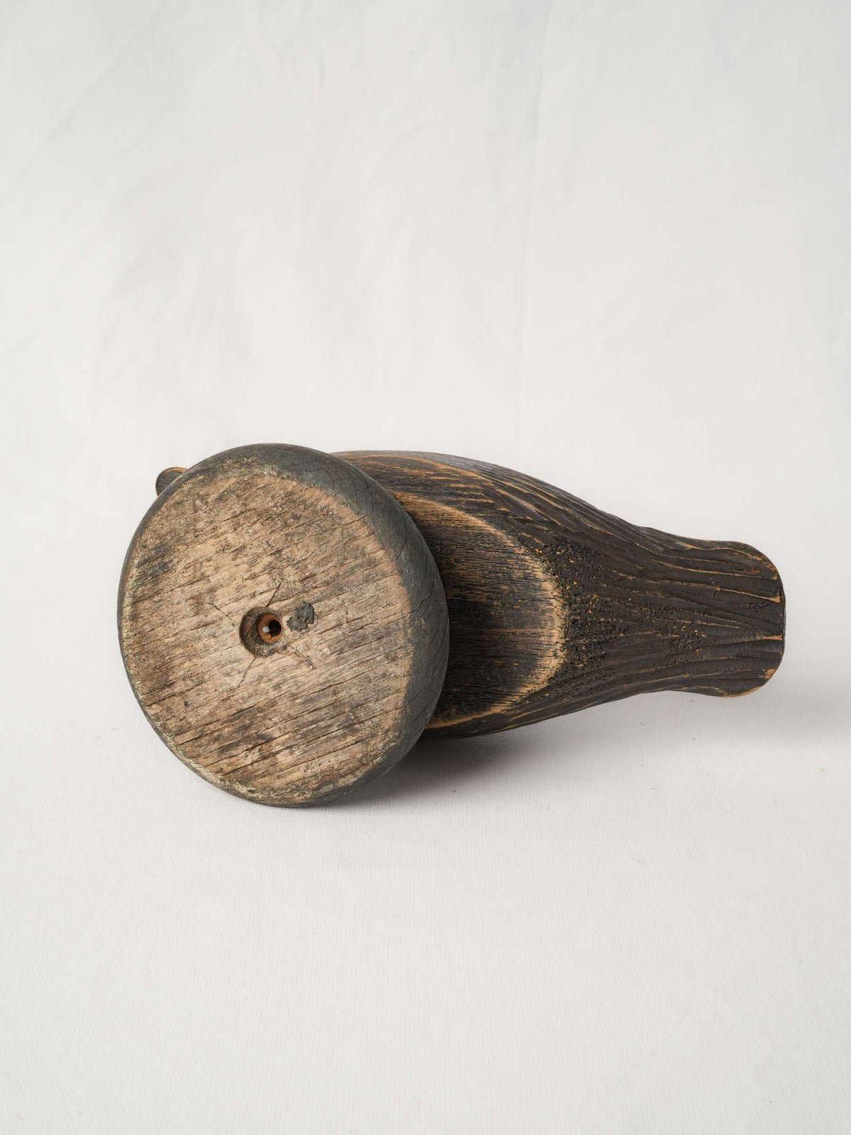 Mid-Century French Hand-Carved Wooden Duck Decoy on Base - 9½" x 13½"