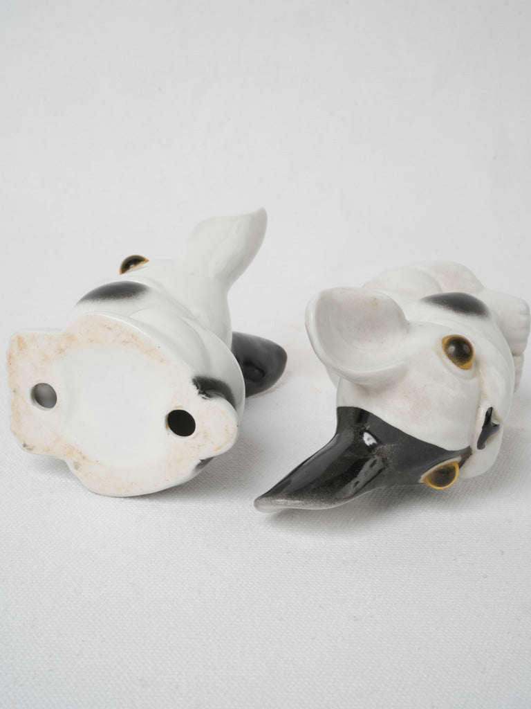 Whimsical black and white bulldogs