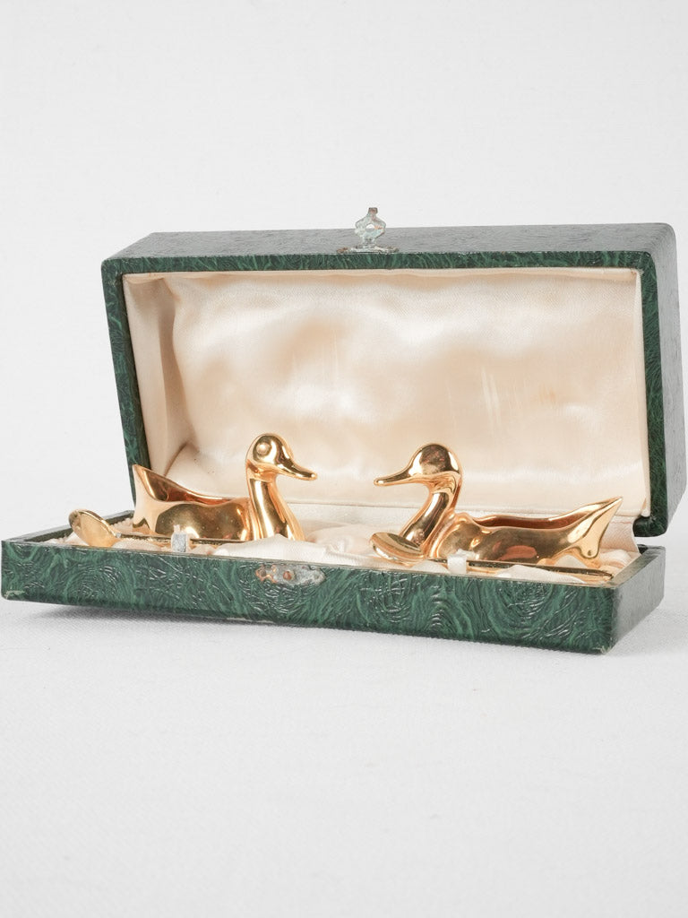 Salt & pepper cellars - gold swans w/ spoons