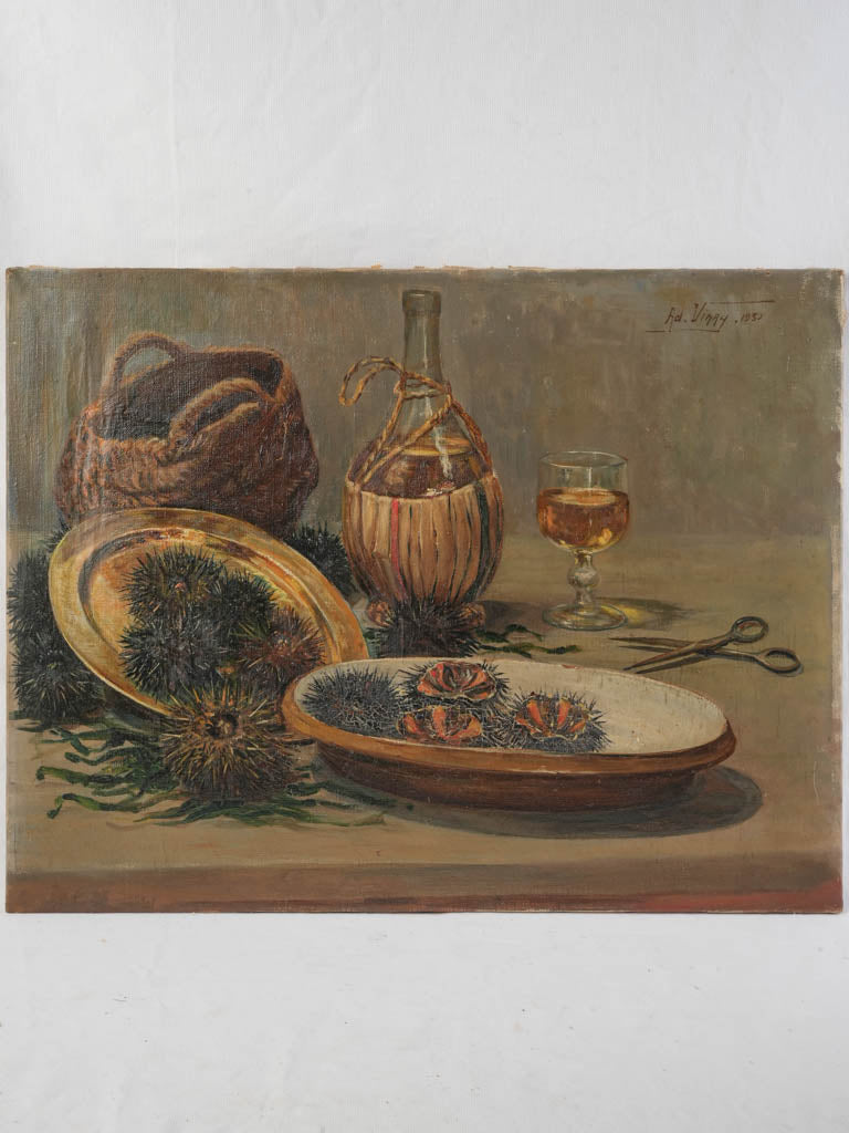 Evocative French oil painting still life  