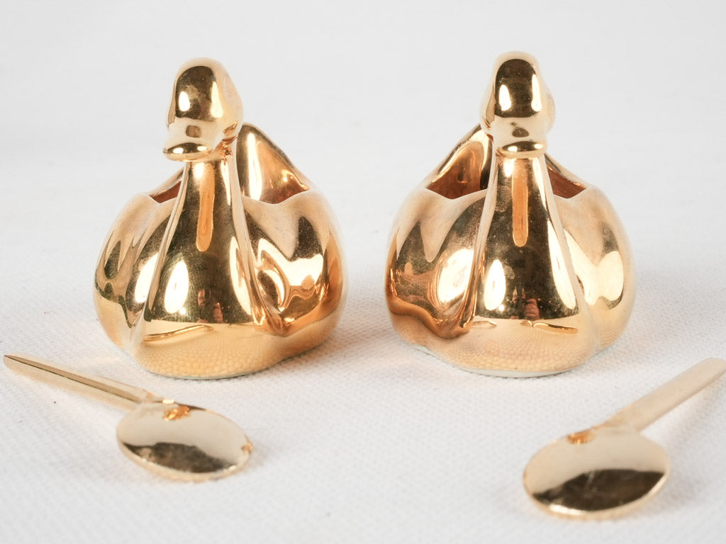 Salt & pepper cellars - gold swans w/ spoons