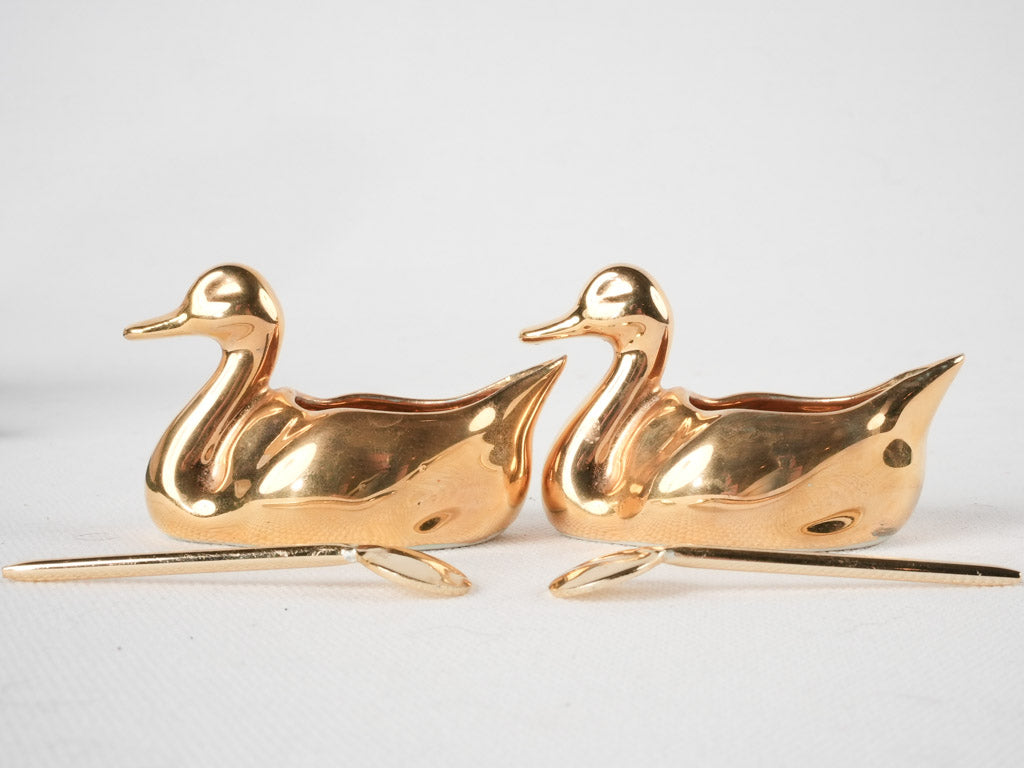 Salt & pepper cellars - gold swans w/ spoons