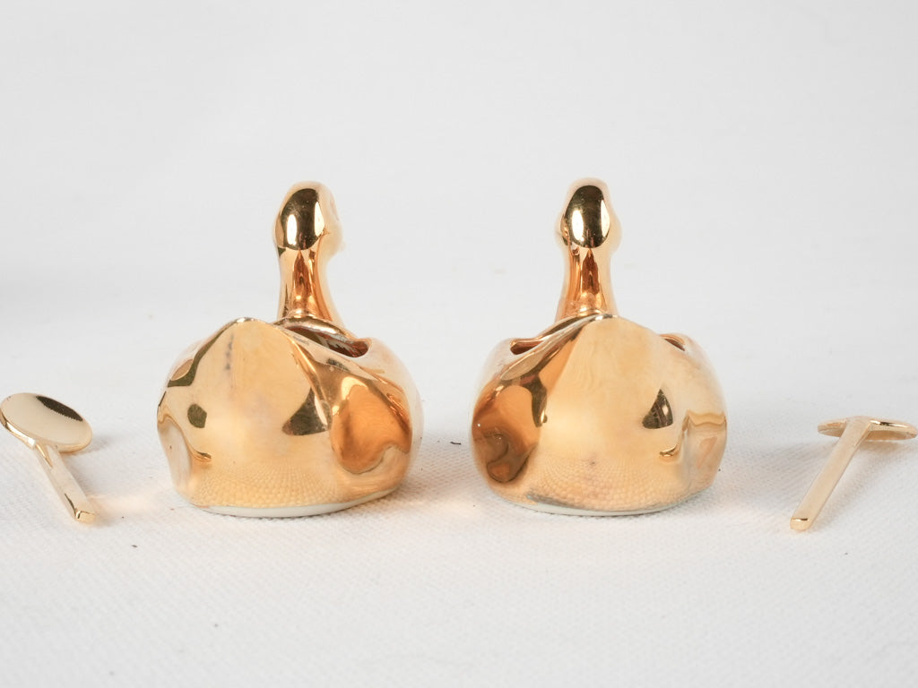 Salt & pepper cellars - gold swans w/ spoons