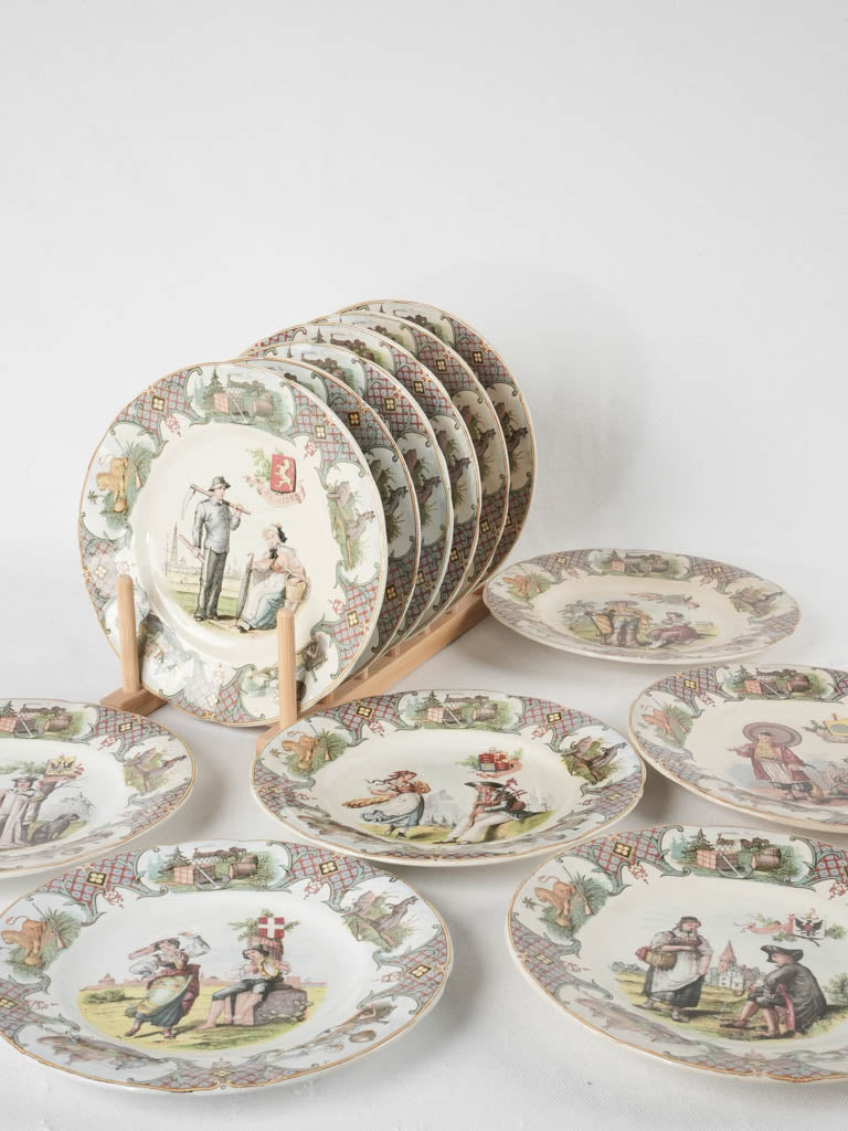 12 Sarreguemines Nations plates 8"