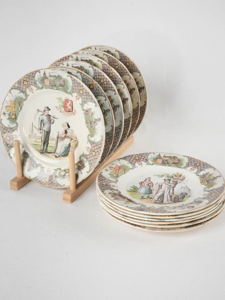 12 Sarreguemines Nations plates 8"
